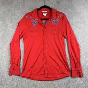 Ariat Fitted‎ Western Snap Down Shirt Womens Size L Plus Embellish Red Stretch